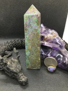 Ruby Fuchsite Tower lot 2 with Chromium inclusions 4.5inches tall #gemstone #gemstonetower Home Ornament #RubyFuchsite tower #Ruby Fuchsite @gemsandtreasure