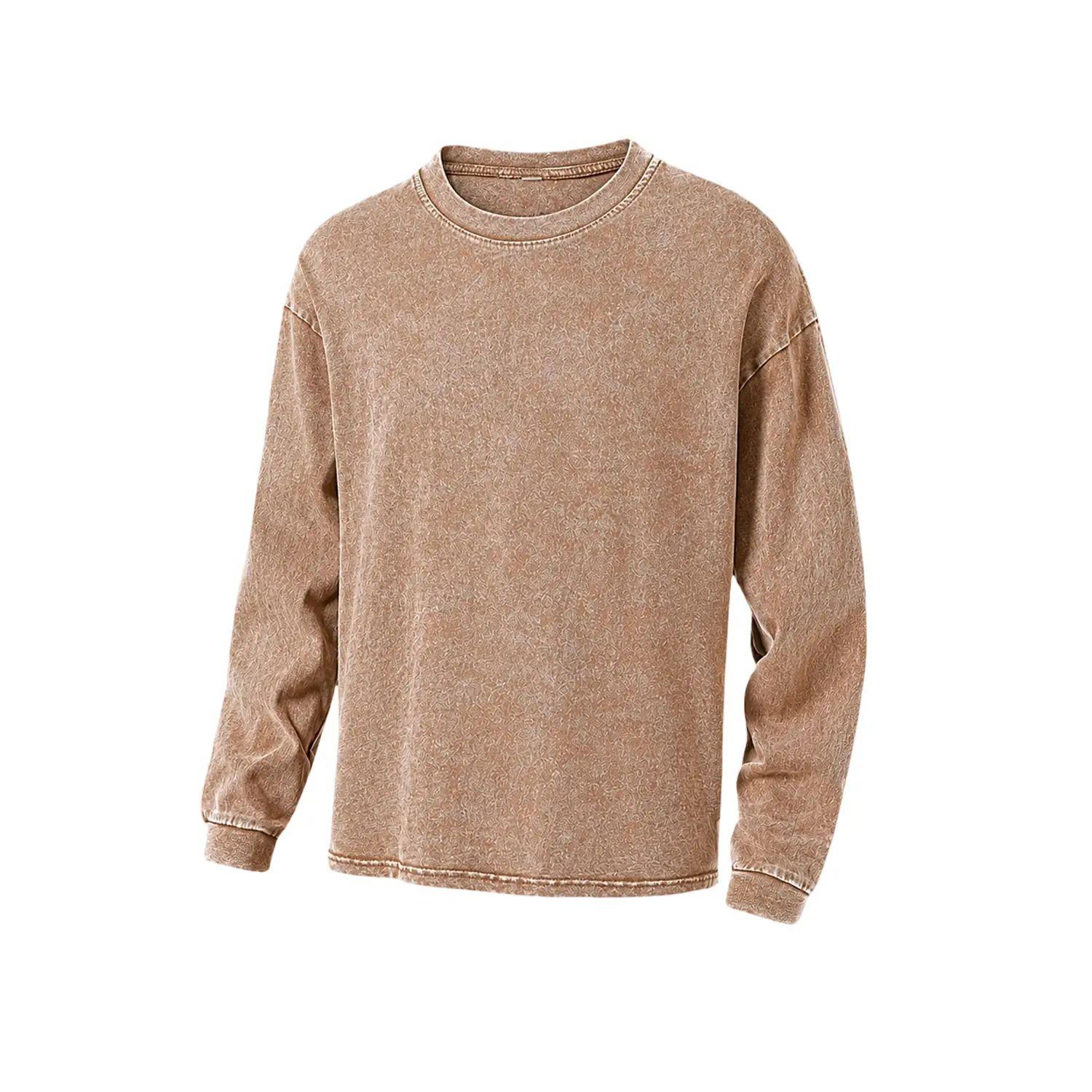 Men’s 1-pack/3-pack acid-wash distressed cotton long-sleeve sweatshirt/sweatshirt top, athletic sweatshirt, crew-neck long-sleeve T-shirt,back to school,back to school shopping