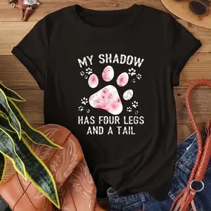 New Letter-Dog Paw Printed T-Shirt: Cotton Breathable Washable, Cute Dog Paw Pattern, Fit for Commute/Outings