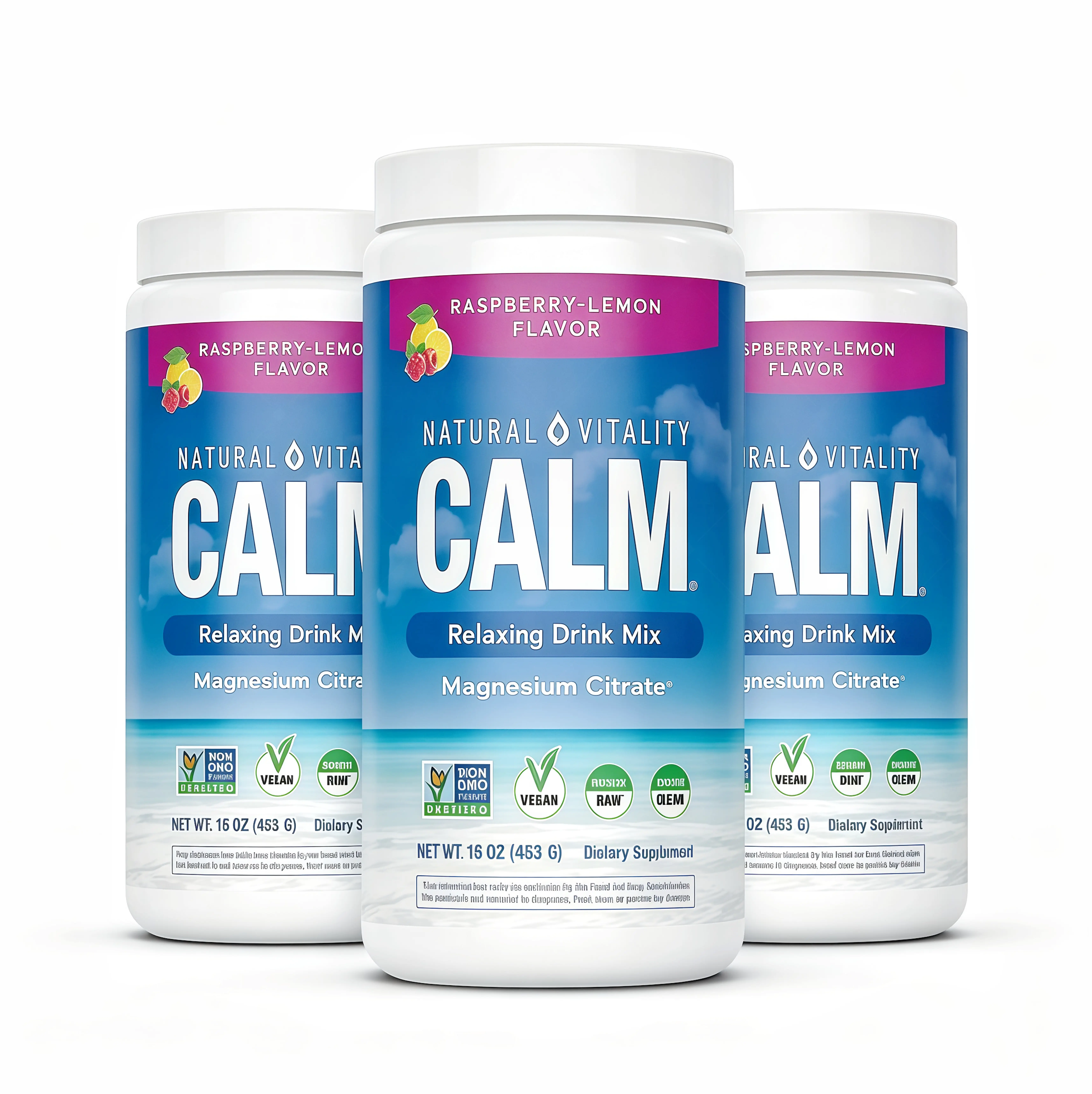 3 Pcs MaxCalm Relaxing Drink Mix RU- Anti Stress Drink Mix - With Ionic Magnesium Citrate + Glycinate - Raspberry Lemon Flavor - 16 oz (453 g) - 113 Servings