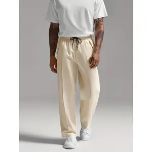 Men's Cotton Linen Pants Casual Pleated Drawstring Elastic Waist Loose Design with Pockets Beach Yoga Pants Menswear Trouser