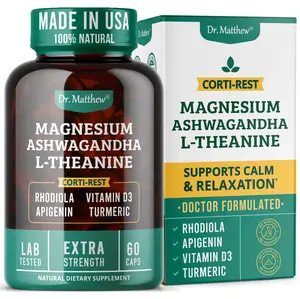 Dr. Matthew Corti-Rest Extra Strength Magnesium Ashwagandha L-Theanine Supplement for Mood Balance Calmness Restful Sleep & Relaxation Vegan Formula Made in USA - Healthcare