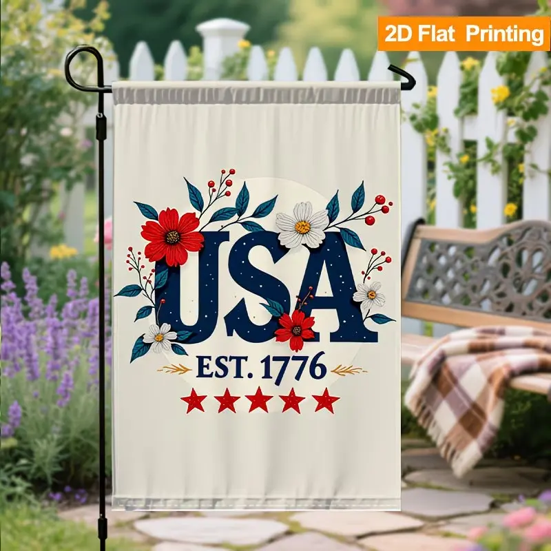 USA EST 1776 Patriotic Garden Flag, Floral American Flag Yard Flag, 4th of July Vintage Outdoor Decor 12*18inch
