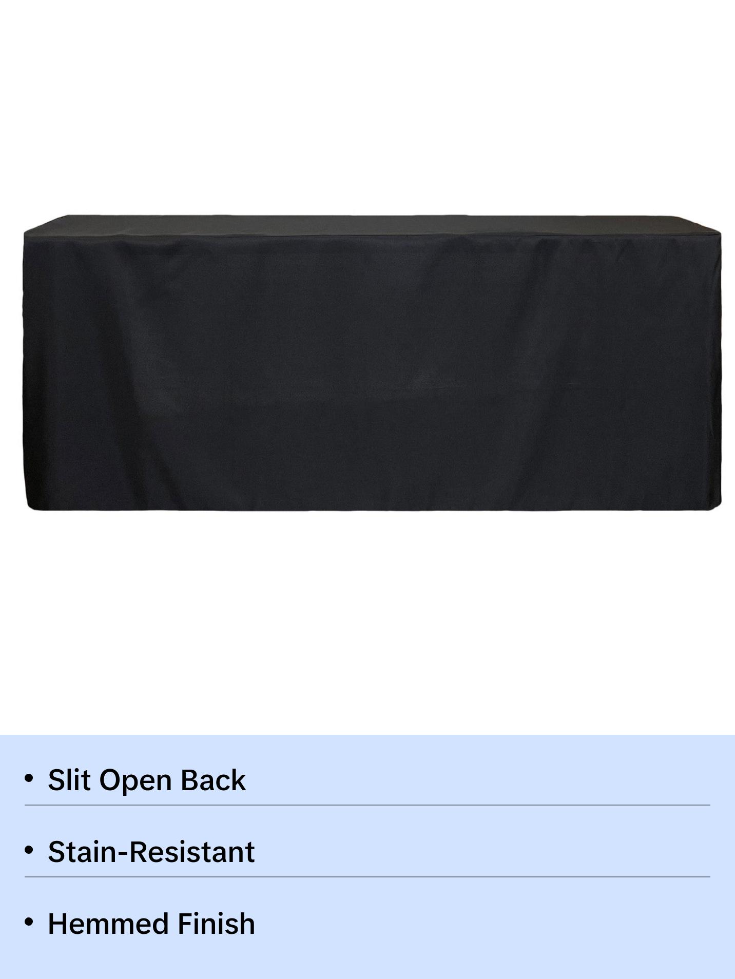 6 ft Fitted Slit Open Back Polyester Rectangular Tablecloth Black