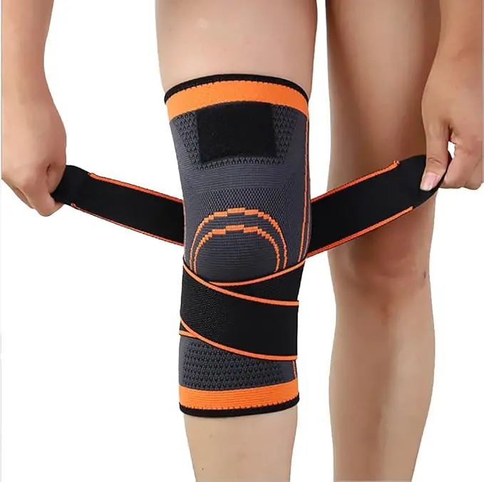 Knee Brace with Adjustable Straps for Men & Women, 3D Knit Nylon Compression Sleeve for Arthritis Pain, Meniscus Tear, Running & Wrestling, Hand Wash