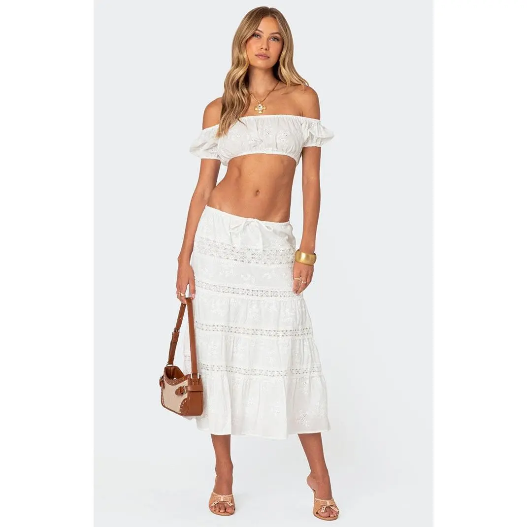 Edikted Women's Tiered Cotton Lace Midi Skirt - Multicolor