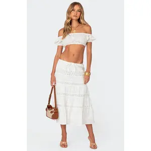Edikted Women's Tiered Cotton Lace Midi Skirt - Multicolor