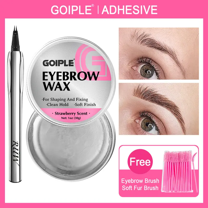 Waterproof Olive Oil Eyebrow Wax Gel - 1oz Brush-On Brow Enhancer with Aloe Leaf Moisture, Clean Long Lasting Hold, Smooth Soft Finish, Strawberry Scent, Moisturizing Daily Nourishing Shaper for Adults (Brow Fixing Eyebrow Paste, Gel Liner, Natural Look)