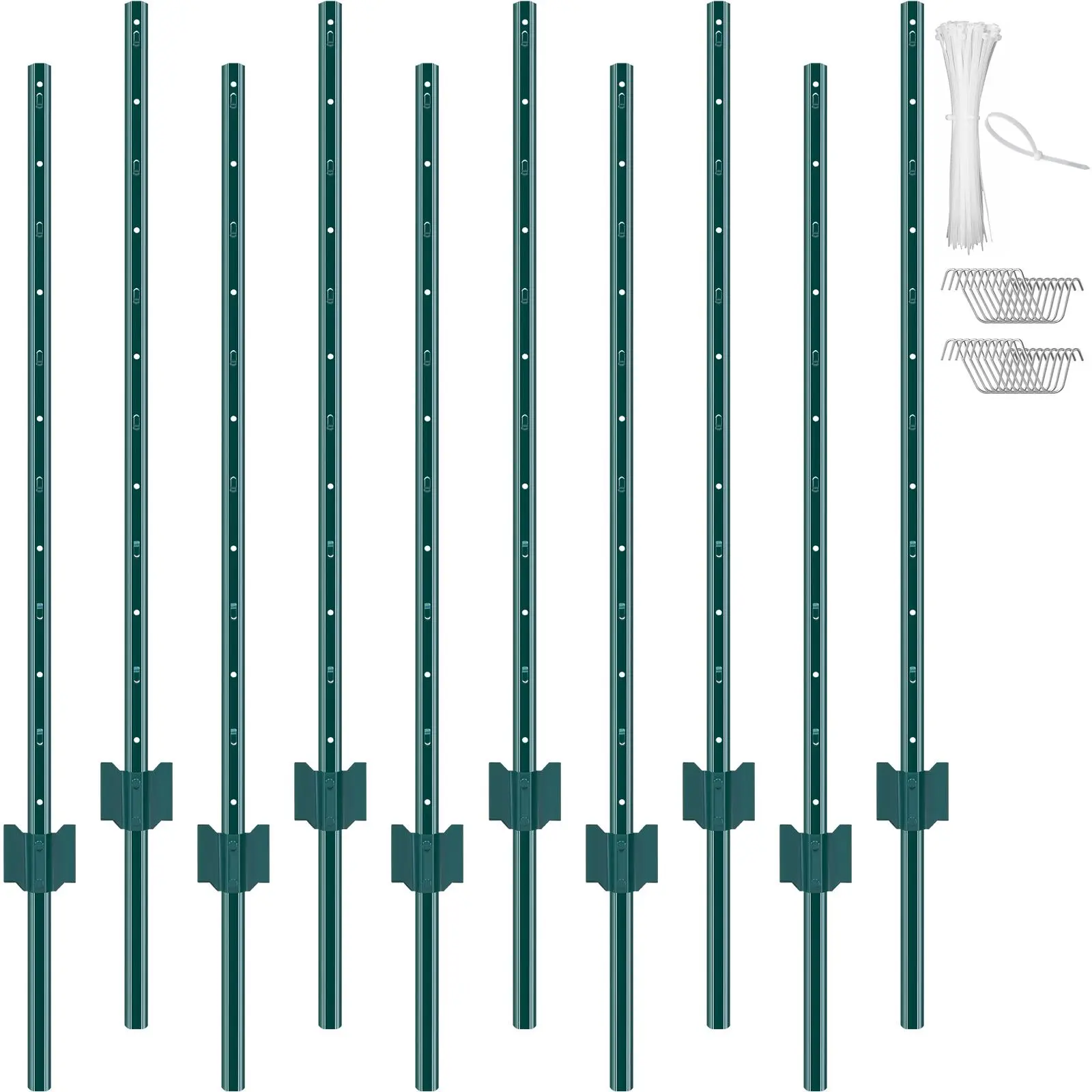 【SummerFinds】VEVOR 4 Feet Fence Post,  , 10 Pack T-Post Heavy Duty Metal Fence Posts, Sturdy Steel Fence Stakes for Garden Yard, Lawn, Farms and Outdoor Wire Fencing, Green
