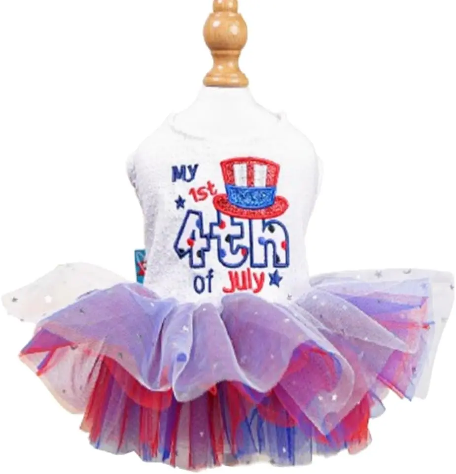 4th of July Dog Dress for Small Dogs Independence Day Girl Puppy Dresses with Stars Patriotic Cat Outfit Tulle Skirt Holiday National Day Pet Clothes (4th of July, Large)