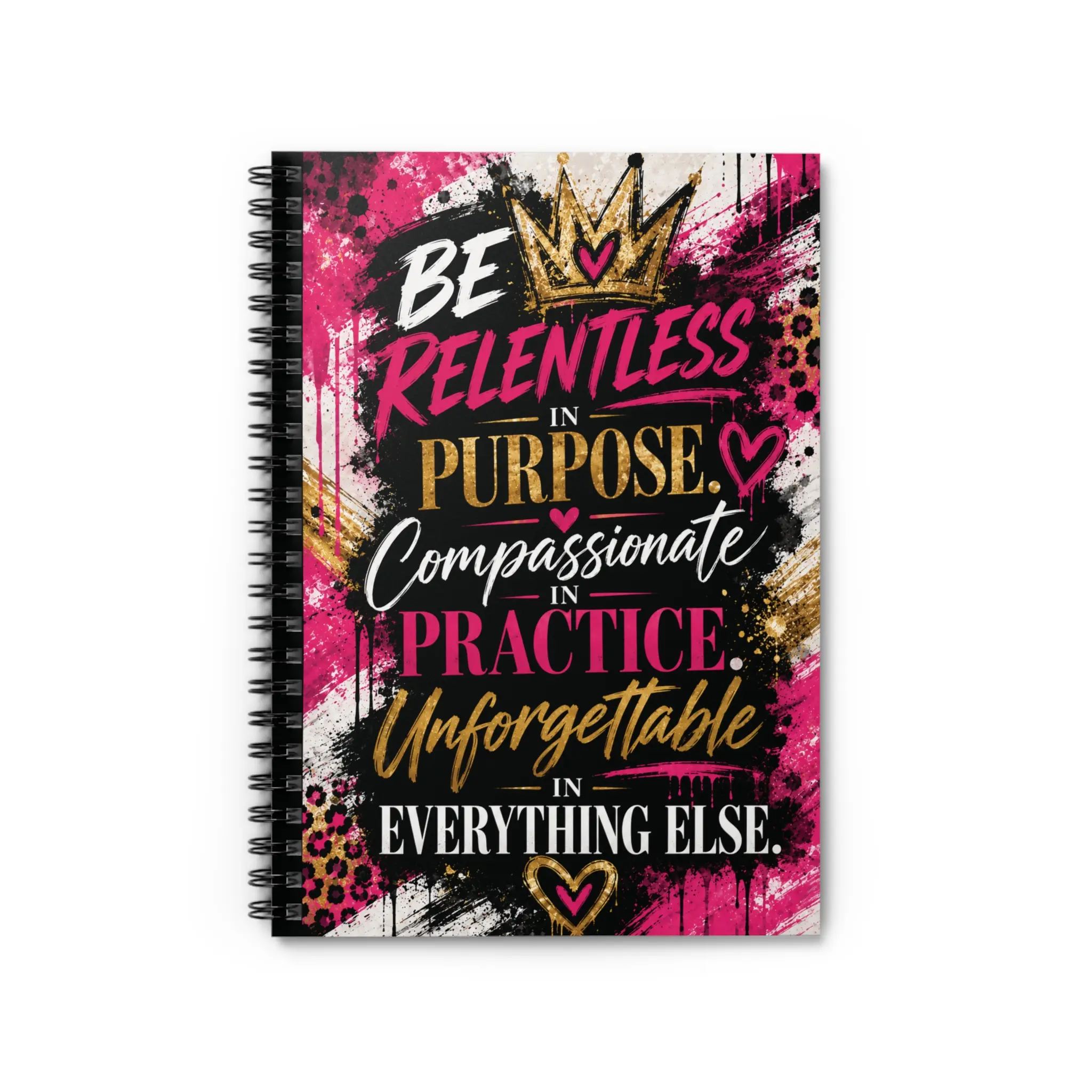 Be Relentless in Purpose Spiral Notebook | Motivational Journal | Boss Babe Notebook | Pink & Gold Inspirational Gift for Women