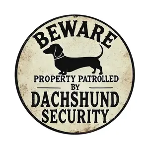 [2D Flat] 8-Inch Dachshund Security Patrol Sign - Durable Iron, Suitable For Outdoor Cafes And Bars, Dachshund, Traffic, Perfect Room Decoration, Round Metal Sign, Vintage Decor Outdoor Decor Wall Art Room Decor Bedroom Wedding Decor