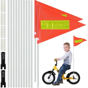 2 Sets Bike Flags with 6 Ft Adjustable Heavy Duty Fiberglass Pole, Tear-Resistant High Visibility Orange Reflective Safety Flag for Kids and Adult Cycling