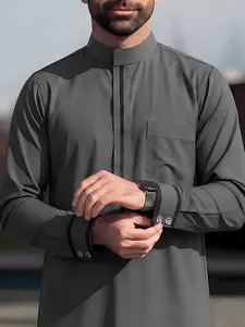 Islamic Traditional Men's Long Robe, Classic Business Style, Deep Stand Collar, Eid Al-Adha Festival Wear, Perfect Gift