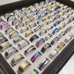 50/100pcs Wholesale Bulk Stainless Steel Ring, Fashion Classic Simple Mixed Style Jewelry,Wedding Party Gifts For Women Men