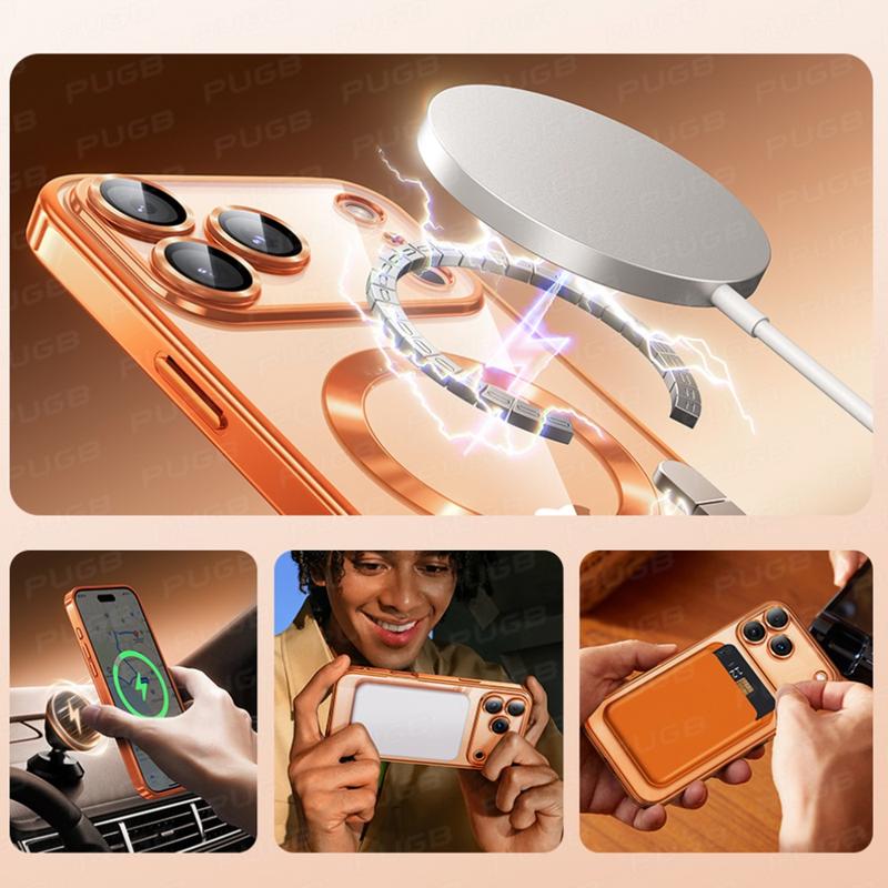 Premium Magnetic Wireless Charging Phone Case for iPhone 11 12 13 15 16 17 Pro Max & Air Plus with Camera Lens Protection Shockproof Clear Soft Cover