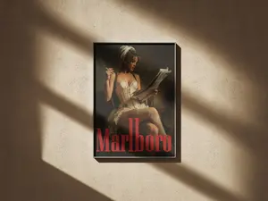 [Canvas Material With Frame] Classic Pin-up Style Poster: Seductive Western Girl with a Cigarette — Sexy Lingerie Wall Art — Artistic Space Decor — Vintage-Style Decorative Wall Print