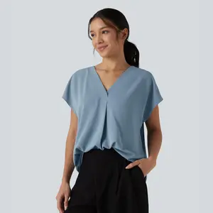 Halara Wrinkle-resistant V-neck Short Sleeve Oversized Work Blouse