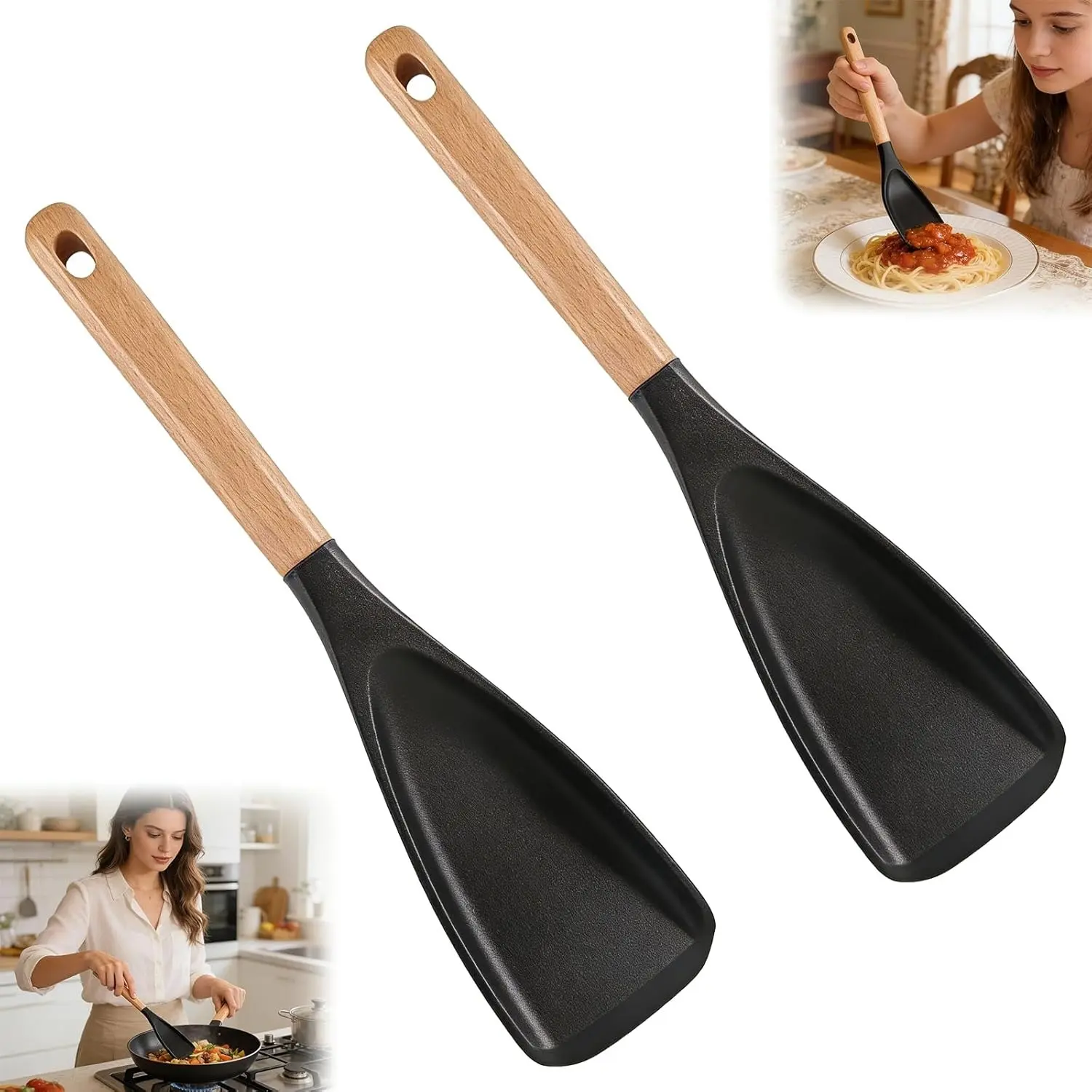 Cooking Spoonula 2-Pack Cedar and Ash Spoonula, Multifunction Spatula Cooking Spoon ...