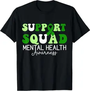 Support Squad Mental Health Awareness T-Shirt- Digital Print, Fitted Short Sleeve, Medium Length, Hand Wash Only, Versatile for All Seasons - Fabric, Clothes
