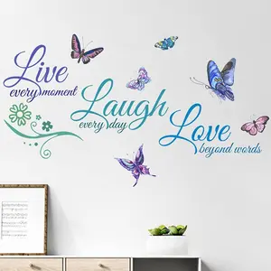 Live Love Laugh Set 3 Wall Sticker Motivational Decals,Family Inspirational Wall Stickers Quotes(18x39, Green Blue Purple)