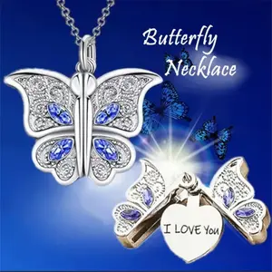 [LeBijouLab] Dainty Butterfly Locket Necklace W/ Hidden "I Love You" Message - Openable Butterfly Heart Necklace 18in+2in Extension | Valentine's Day & Best Friend Gift | Perfect Gift for Her | Aesthetic Jewelry for BFF/ Partner