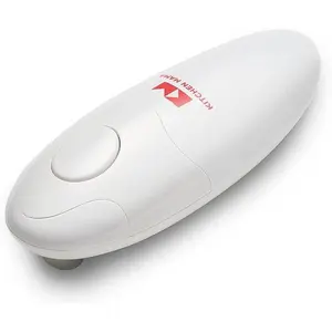 Kitchen Mama Auto Electric Can Opener: Open Your Cans with A Simple Press of Button - Automatic, Hands Free, Smooth Edge, Food-Safe, Battery Operated, YES YOU CAN (White)