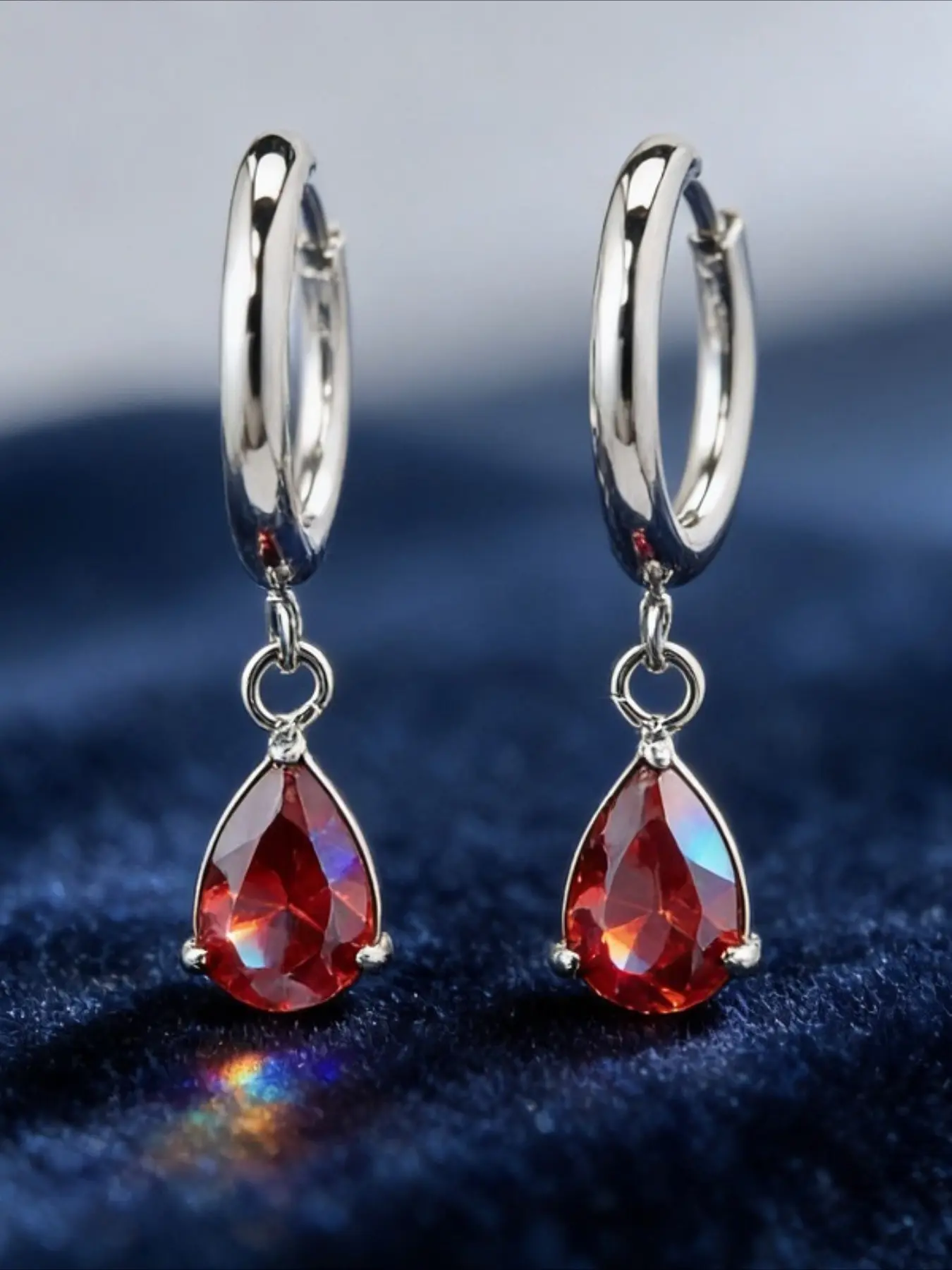 1pair 0.5 Carat Stainless Steel Red Teardrop Shaped Synthetic Moissanite Earrings, Valentine's Day Gift, Proposal Gift, Holiday Gift for Women, Dating Gift, Comes with Gift Box