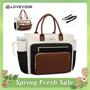 LOVEVOOK 15.6inch Laptop Bag for Women,Multi-pocket Teacher Work Tote Bag,Travel Tote Bag with Large Cup Holder,Waterproof and Scratch-resistant Large Capacity Diaper Bag,Fashion Portable Gym Bag,TikTokShopSpringStatements