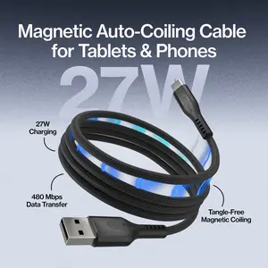 STATIK MagStack USB-A: Magnetic Tangle-Free Cable for Laptops Tablets & Phones | 27W Charging | 480 Mbps Data Transfer | Portable & Organizable Cellphone Smartphone Electronic (Not CarPlay Compatible)