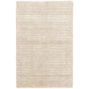 Cut Stripe Ivory Hand Knotted Viscose/Wool Rug 10x14