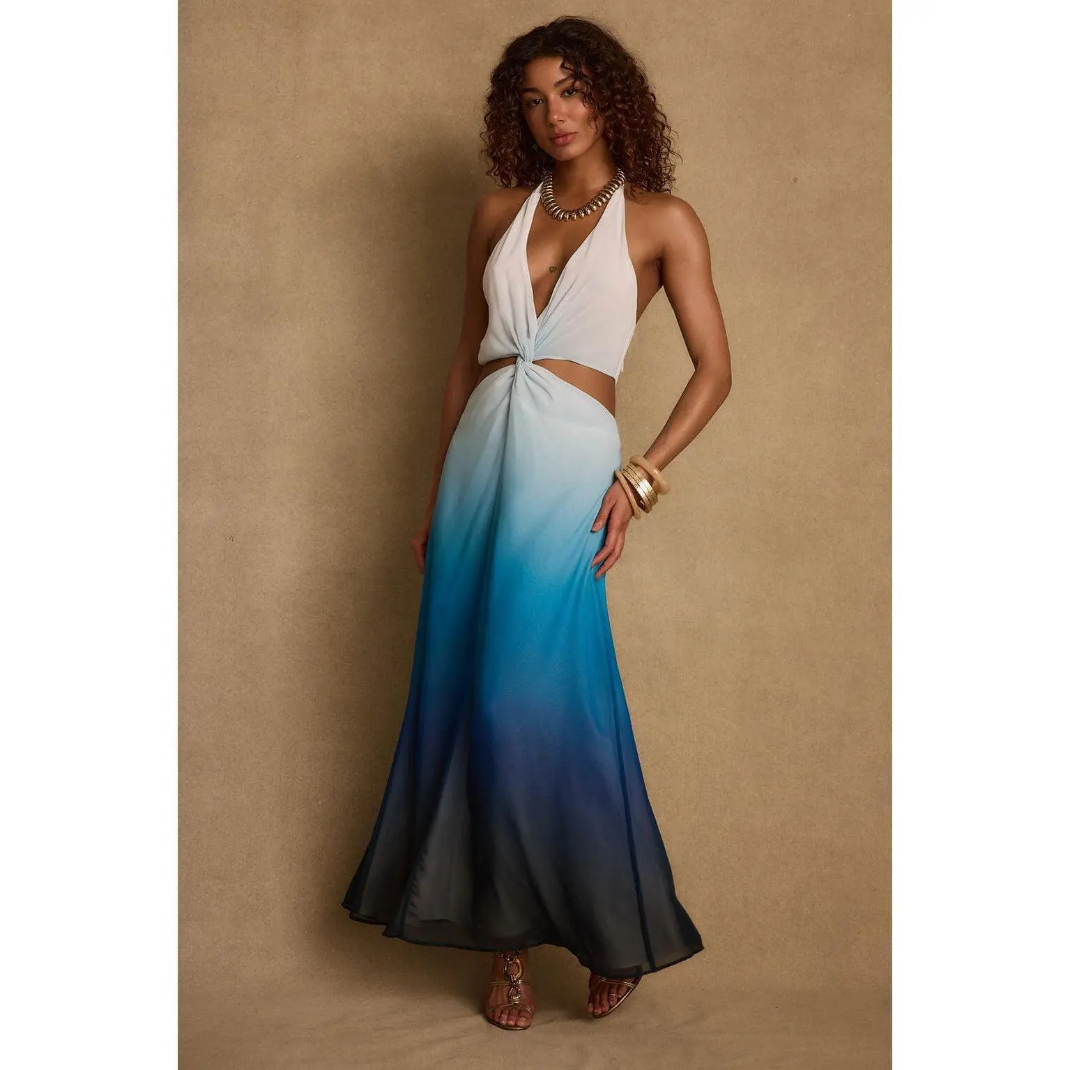 Women's Sleeveless Lapis Blue Ombre Twist Halter Maxi Dress - Maxi Length, Stylish Halter Neck, Ombre Color Gradient, Comfortable Fit - TikTok Shop Women's Sleeveless Lapis Blue Ombre Twist Halter Maxi Dress - Maxi Length, Stylish Halter Neck, Ombre Color Gradient, Comfortable Fit - TikTok Shop