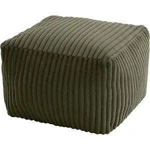 Square Stuffed Pouf Ottoman Foot Rest, Stripe Furry Floor Pouf Foot Stool with Foam Chunk Filling, Soft Fluffy Stuffed Ottoman Footrest for Living Room, Faux Fur Green