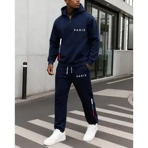 Men's PARIS Letter Pattern Print Hoodie and Drawstring Sweatpants Set, Menswear, Casual Athletic Long Sleeve Hooded Jacket & Trousers for Fall & Winter, Men's Clothing for Daily Wear, Sportswear Indoor Outdoor, Tracksuit, Athleisure