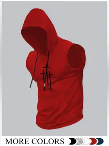 Men's Stylish Sports Hooded Vest, Fitted Casual Design for Summer, Moderate Thickness Knit Fabric for Comfort