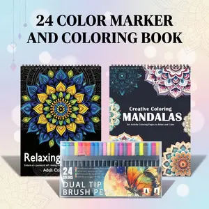 2pcs Coloring Books with 24 Colors Markers, Creative Coloring - Beginner-Friendly Mandala Themes, Thick Paper, A4 Spiral Bound, Intricate Patterns for Adults, Mindfulness, Leisure, and Therapeutic Fun - Perfect Gift for Holidays & Art Enthusiasts