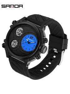 Men's Dual Display Digital Watch, Waterproof Wrist Watch, 50m Waterproof, Shockproof, Luminous, Dual Time, Stopwatch, Alarm, 12/24h, Silver Color