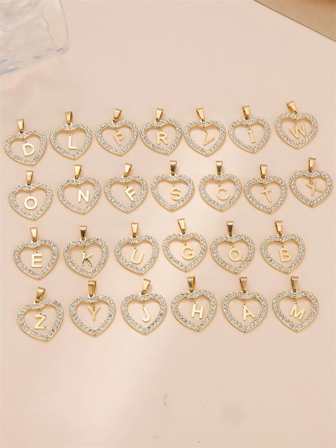 Fashion A-z Stainless Steel Heart Letter Pendant Necklace As Gift, Trendy Personalized Hollow Out Rhinestones Matching Jewelry Accessories, Gift for G