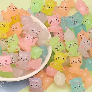 Random Color Glowing Resin Cat Statue, Resin Animal Sculptures, 10/20pcs Cute Cartoon Mini Statue, Cute Cartoon Figurine, Suitable for Room, Patio, Garden, Flower Pot Moss and Green Plant Decoration, Ornaments