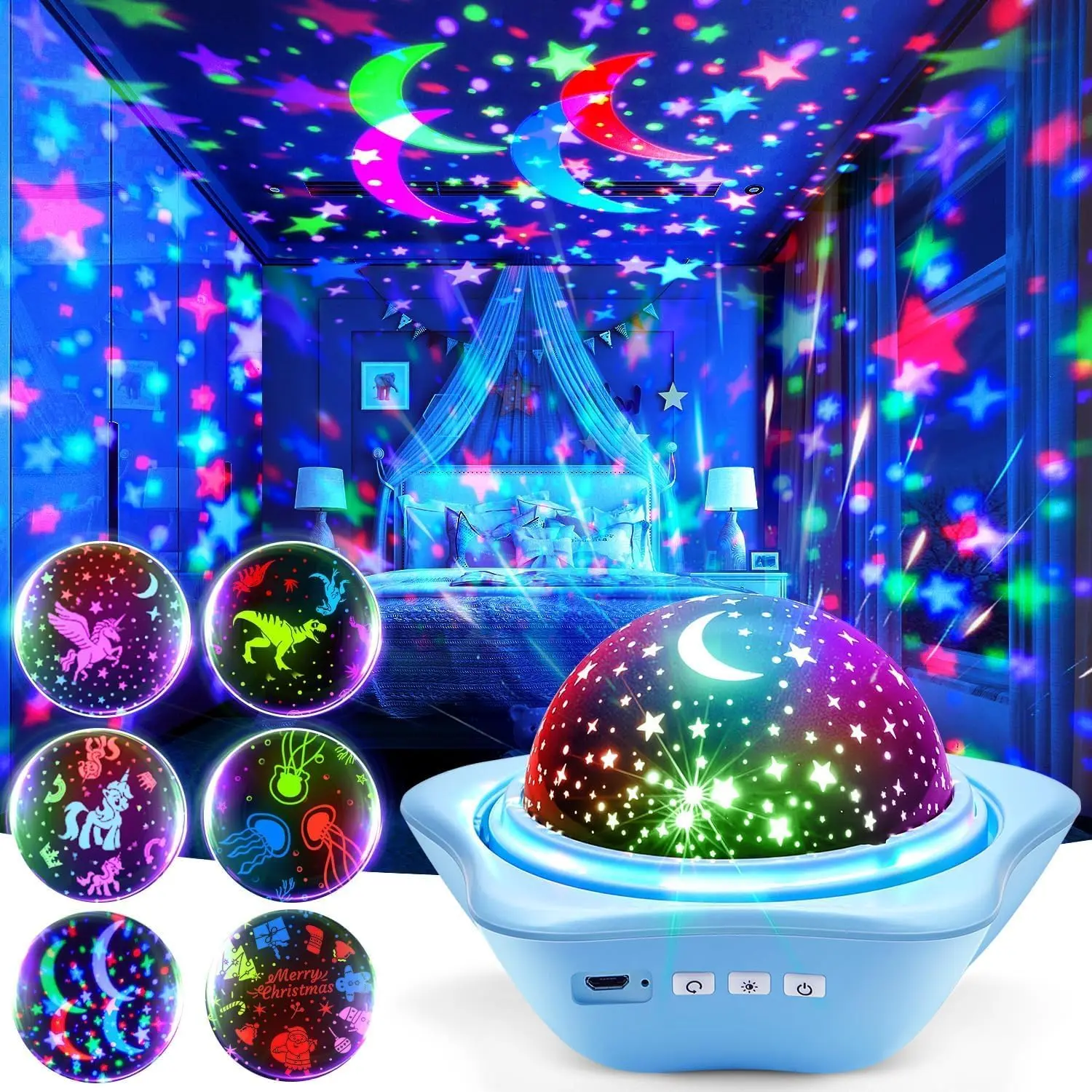One Fire Night Light for Kids Toys, 96 Lighting Modes Star Projector 360° Rotating+6 Films Kids Night Light Projector, Rechargeable Lamp for Bedroom, Stars for Ceiling Projector for Bedroom Decor