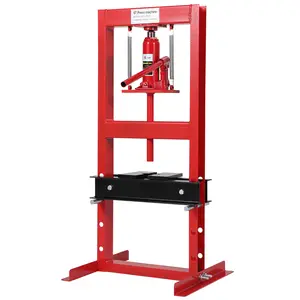 Heavy duty 12 ton H-frame hydraulic workshop press - adjustable bench press with pressure relief valve, steel plate - bearing, liner, bending, garage and workshop professional hydraulic power equipment - red