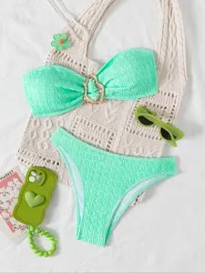 Women's Top & Panty Bikini Set, Casual Fashion Chic Swimsuit Set for Beach Holiday Vacation, Ladies Summer Clothes Bikini Swimwear