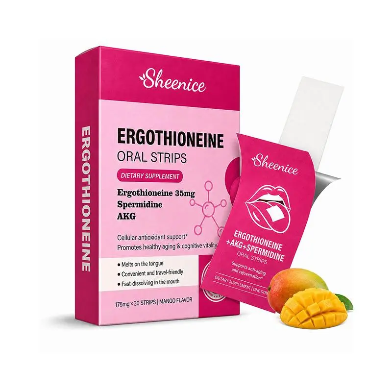 Sheenice Ergothioneine (35mg) + AKG + Spermidine Fast-Dissolving Strips, Supporting Cellular Energy, Mitochondrial Function, and Healthy Aging,Ergothioneine Direct, Antioxidant Support, Skin Glow Support,Mango Flavor, 30 Strips.