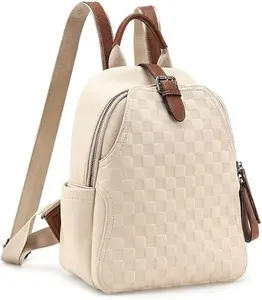 Small Backpack Purse For Women Cute PU Leather Backpack Plaid Laptop Backpack For Ladies Travel, School & Work White