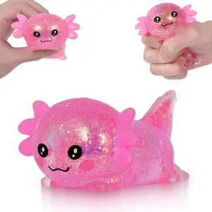 Axolotl Squishy Stress Ball, Soft TPR Slow Rising Squeeze Toy, Cute Axolotl Fidget Toy for Stress Relief, Anxiety Calming Sensory Toy for Kids Adults(Pink Lie Axolotl)