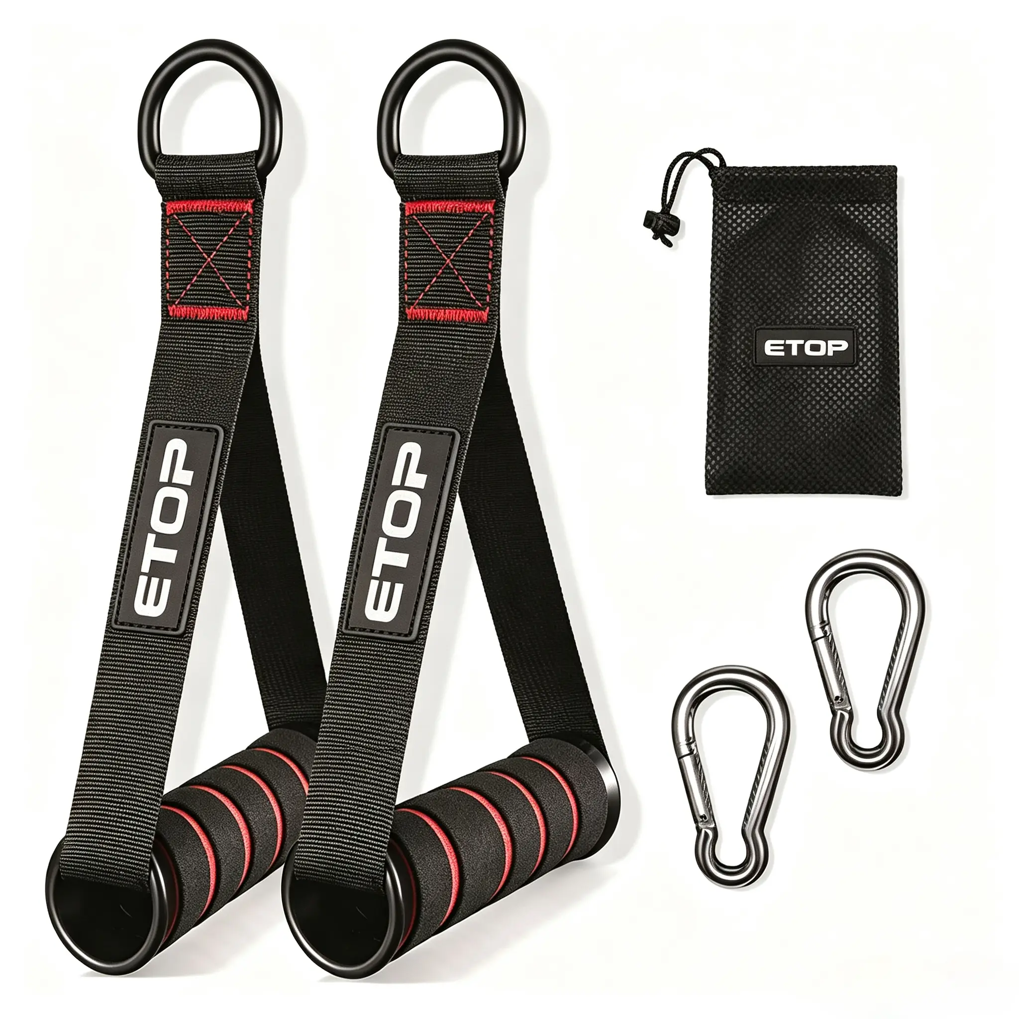 Heavy Duty Gym Exercise Handles Set with Metal Carabiners, Comfort Foam Grip & Storage Bag, Cable Machine Pull Down Attachments for Resistance Bands Strength Training