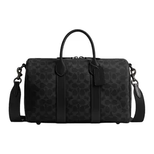 COACH Compass 35 Bowling Bag with Gold Hardware in Black Synthetic Leather for Women Flap Shoulder Clutch Hobo Crossbody Purses