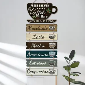 7-Piece Rustic Design Coffee Sign Wooden Wall Decor Set, Bar Counter, Kitchen, Pantry, Coffee-Themed Home Decor, Office Decor, Gift for Women, Home Decor Products