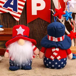 American Flag Rudolph Doll, Blue, Independence Day Festival Decoration, Desktop Window Display Ornament, No Face Elderly Toy