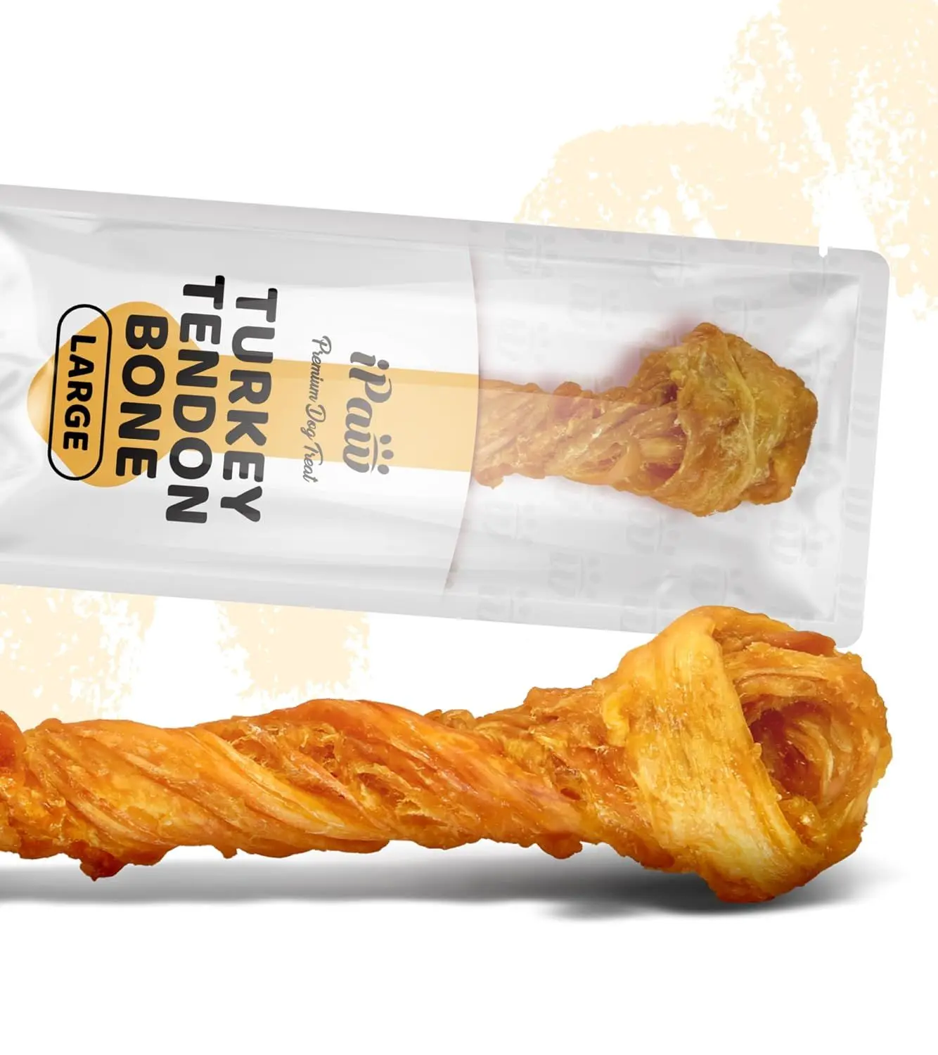 iPaw Turkey Tendons for Dogs, Single Protein, Hypoallergenic, All Natural Human Grade Puppy Chew, Rawhide Alternative Dog Treats, 1 Pack Strip (Large)